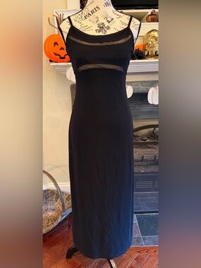 VTG 90s Just Choon Black Mesh Cutout Maxi Slip Dress Whimsigoth Stretch Maxi SM